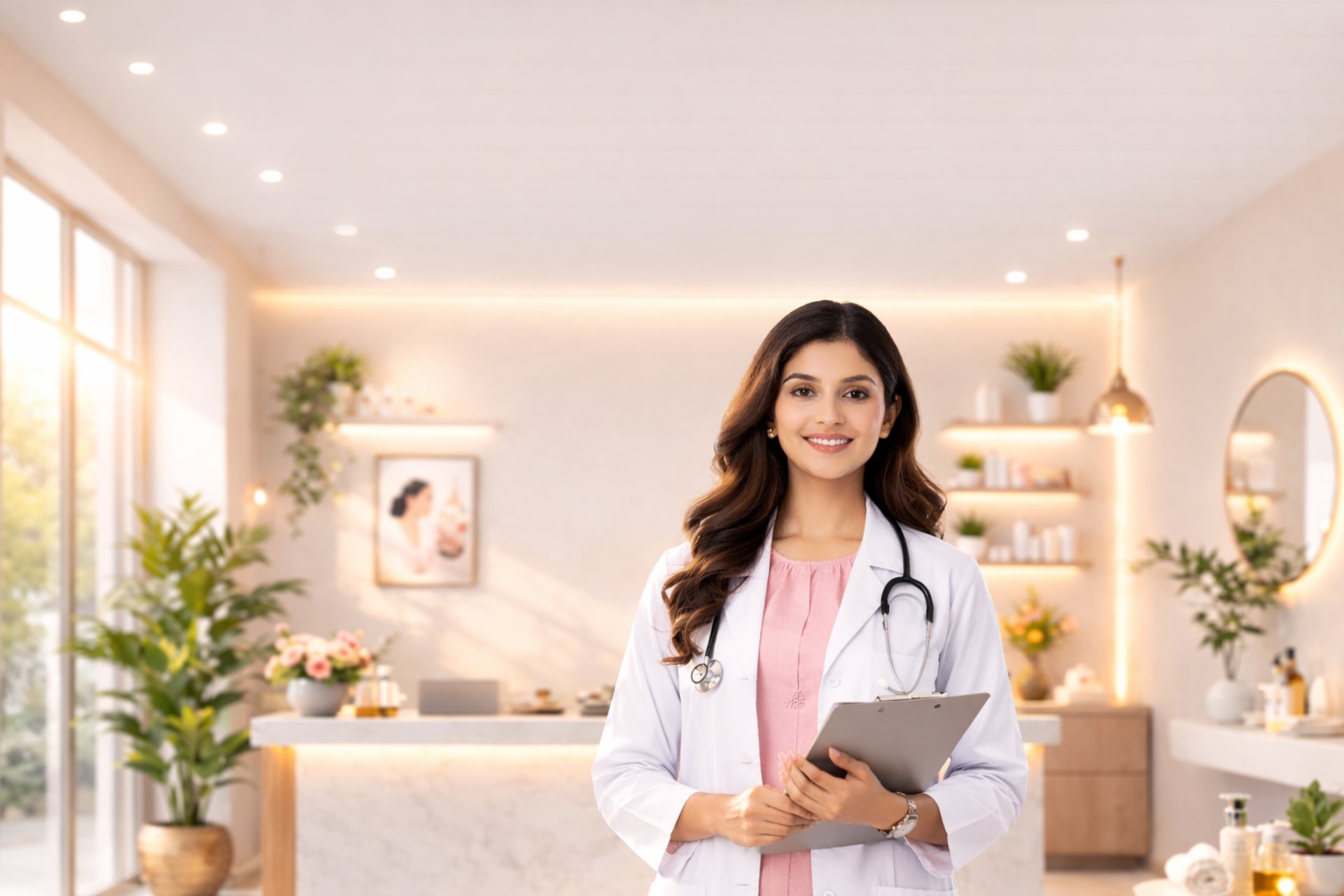 Dermatologist examining a patient's skin
